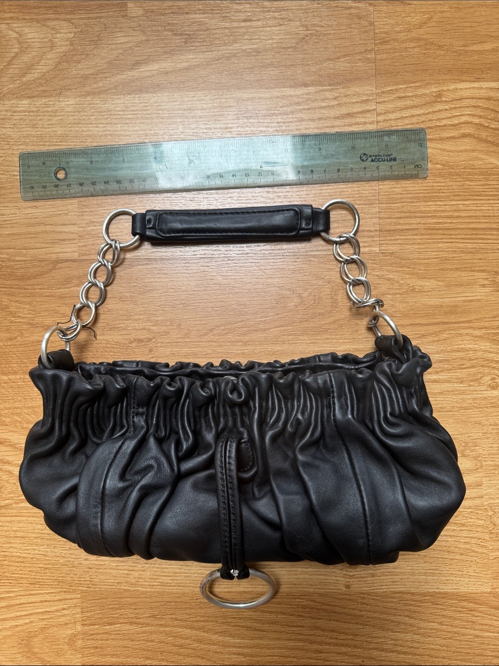Black Leather Bag with Silver Chain Accent - Picture 3 of 3
